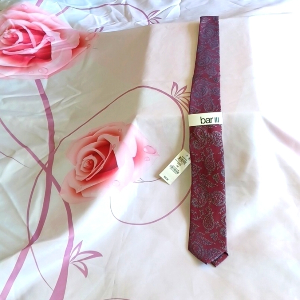 Bar III Glen Pine Paisley Skinny Tie - Burgundy Red